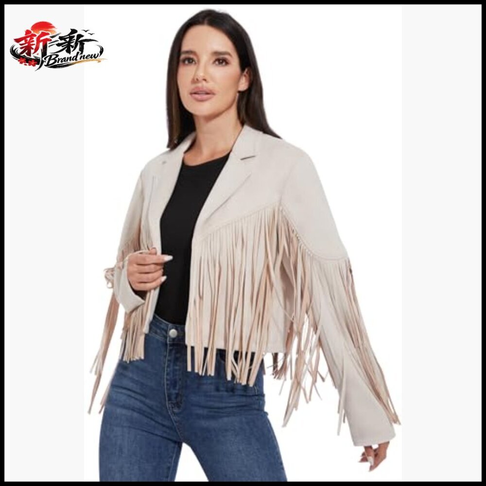 Fringe Leather Jacket Women Cropped Suede Coat Western Cowgirl Outfit - Picture 2 of 6
